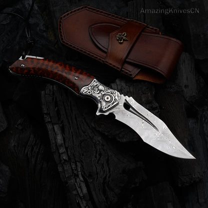 Collectible VG10 Damascus Folding Knife Pocket Knife Snakewood Handle- AK-HT0844