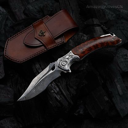 Collectible VG10 Damascus Folding Knife Pocket Knife Snakewood Handle- AK-HT0844