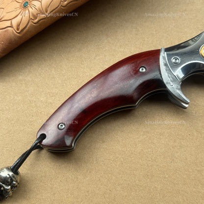 VG10 Damascus Steel San Mai Steel Hunting Survival Pocket Knife Wood Handle - AK-HT0973