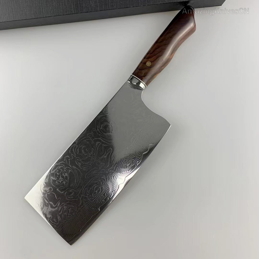 VG10 Damascus Kitchen Knife Cleaver Rose Pattern Blade - AK-HT0909