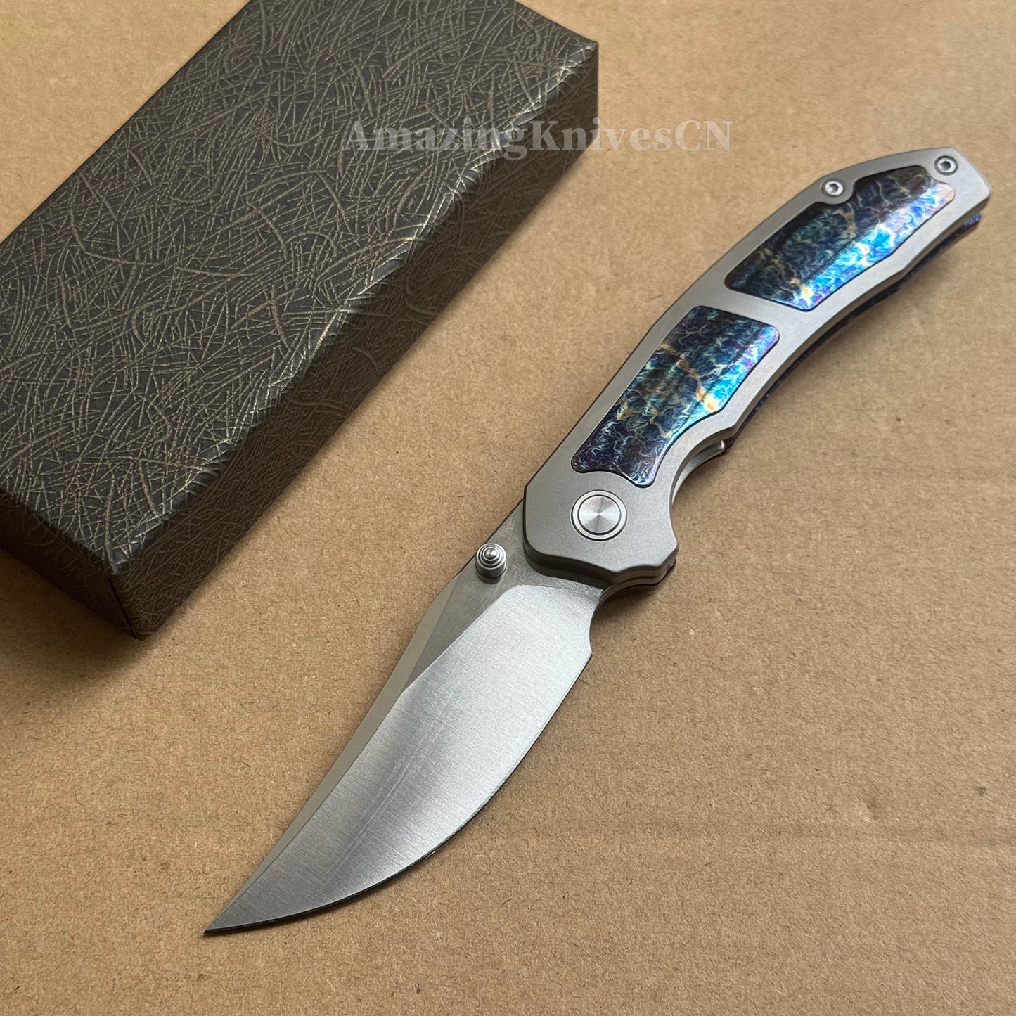14C28N Folding Knife with Bluing Titanium Handle - AK-HT1031