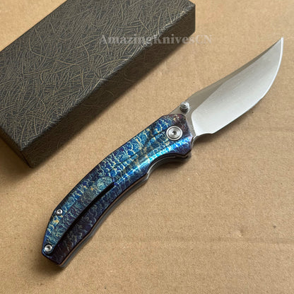 14C28N Folding Knife with Bluing Titanium Handle - AK-HT1031