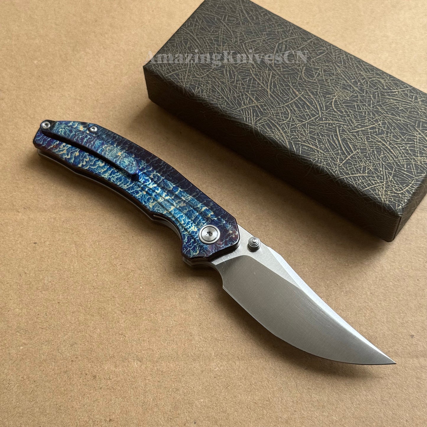 14C28N Folding Knife with Bluing Titanium Handle - AK-HT1031