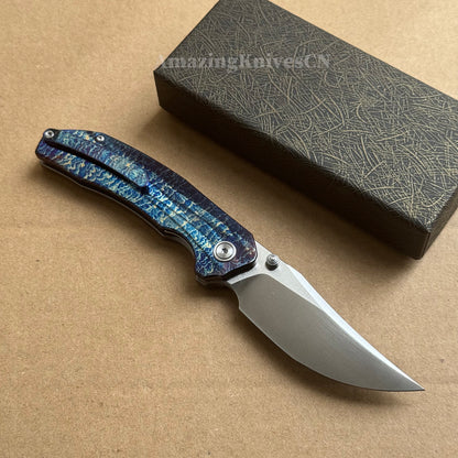 14C28N Folding Knife with Bluing Titanium Handle - AK-HT1031