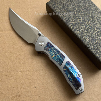 14C28N Folding Knife with Bluing Titanium Handle - AK-HT1031