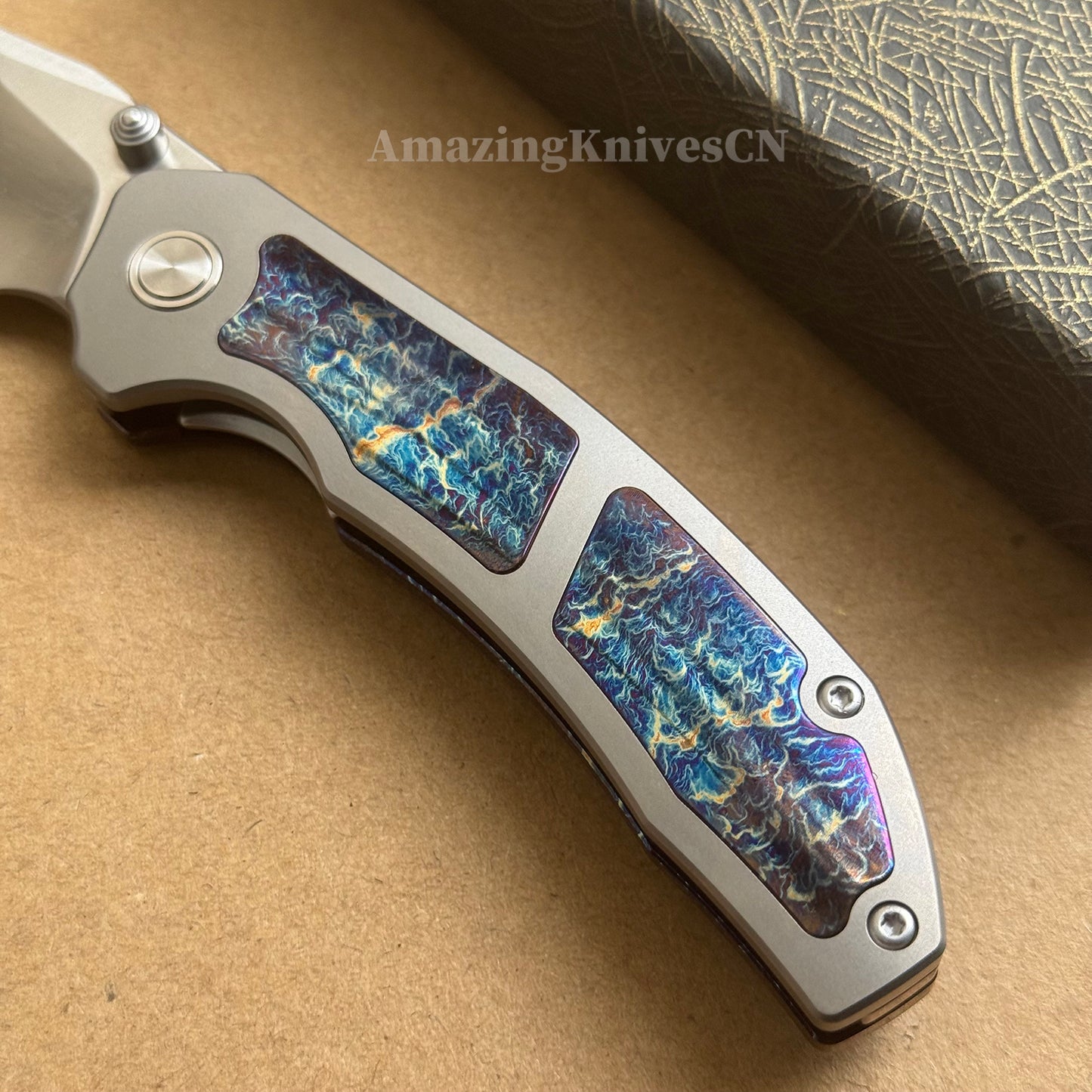 14C28N Folding Knife with Bluing Titanium Handle - AK-HT1031