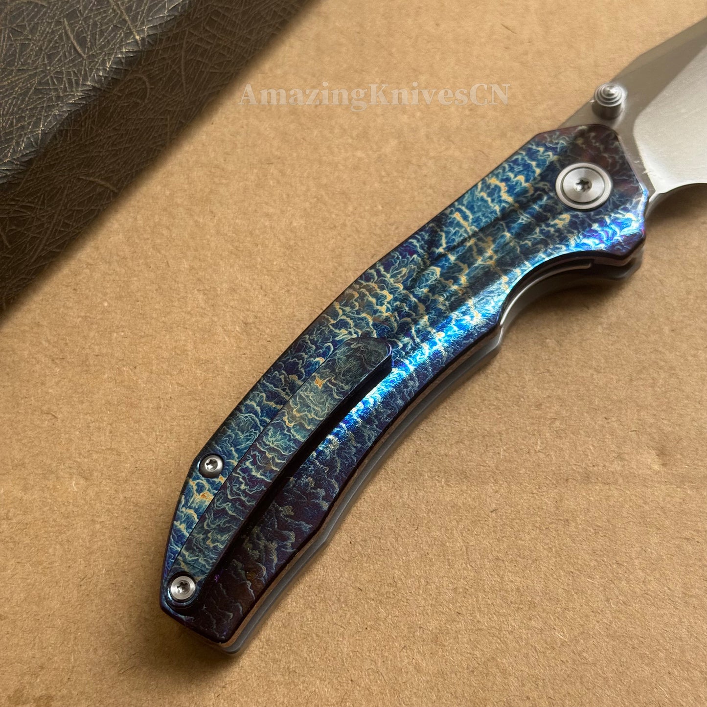 14C28N Folding Knife with Bluing Titanium Handle - AK-HT1031
