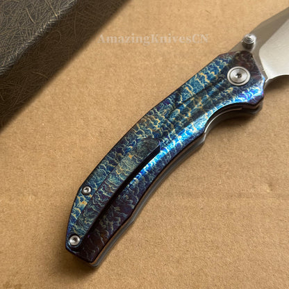 14C28N Folding Knife with Bluing Titanium Handle - AK-HT1031
