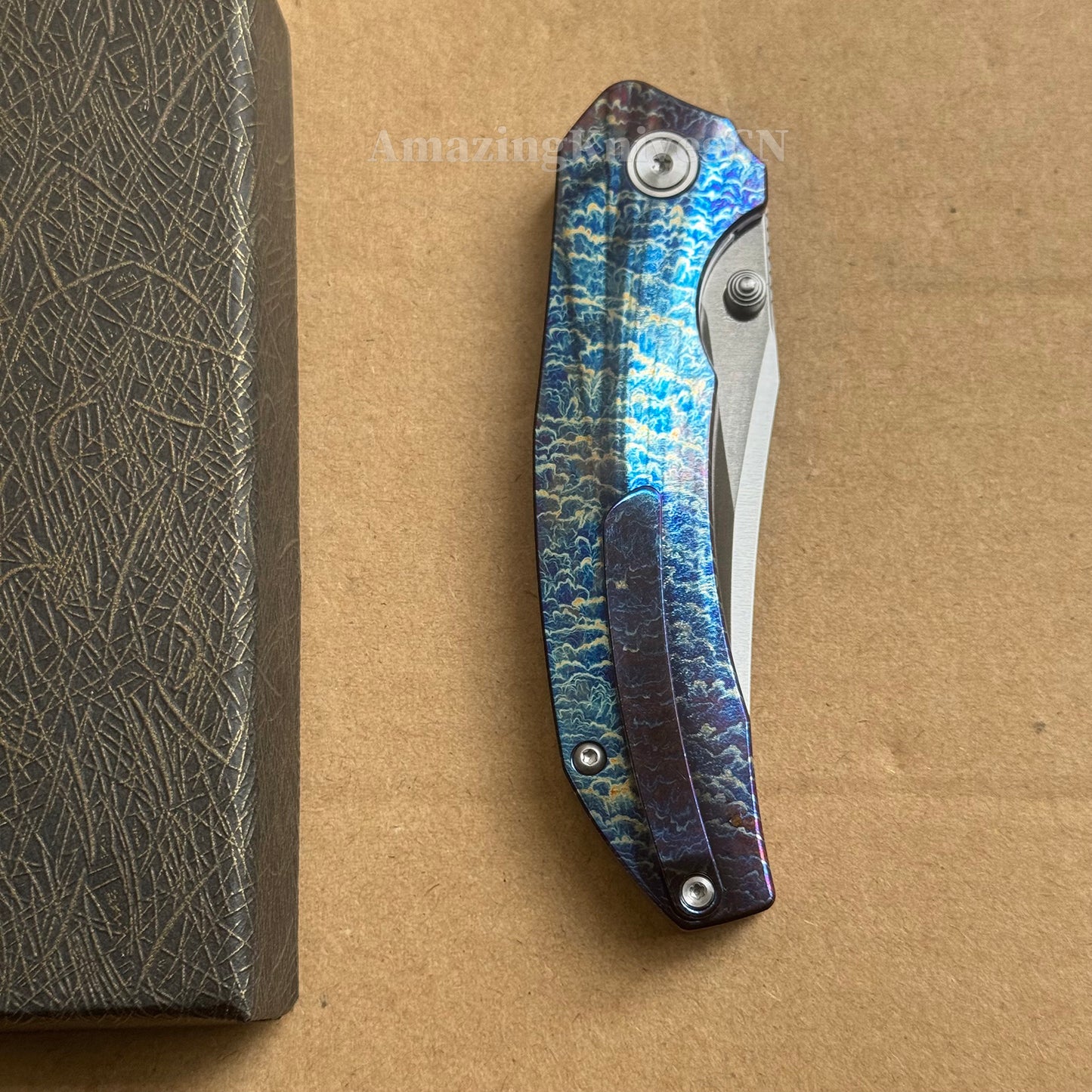 14C28N Folding Knife with Bluing Titanium Handle - AK-HT1031