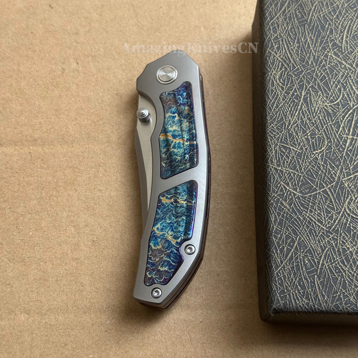 14C28N Folding Knife with Bluing Titanium Handle - AK-HT1031