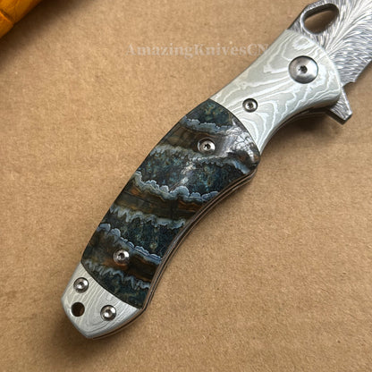 Collectible Feather Knife Folding Pocket Knife Survival Tactical Ball Bearing Flipper with Leather Sheath - AK-HT1010