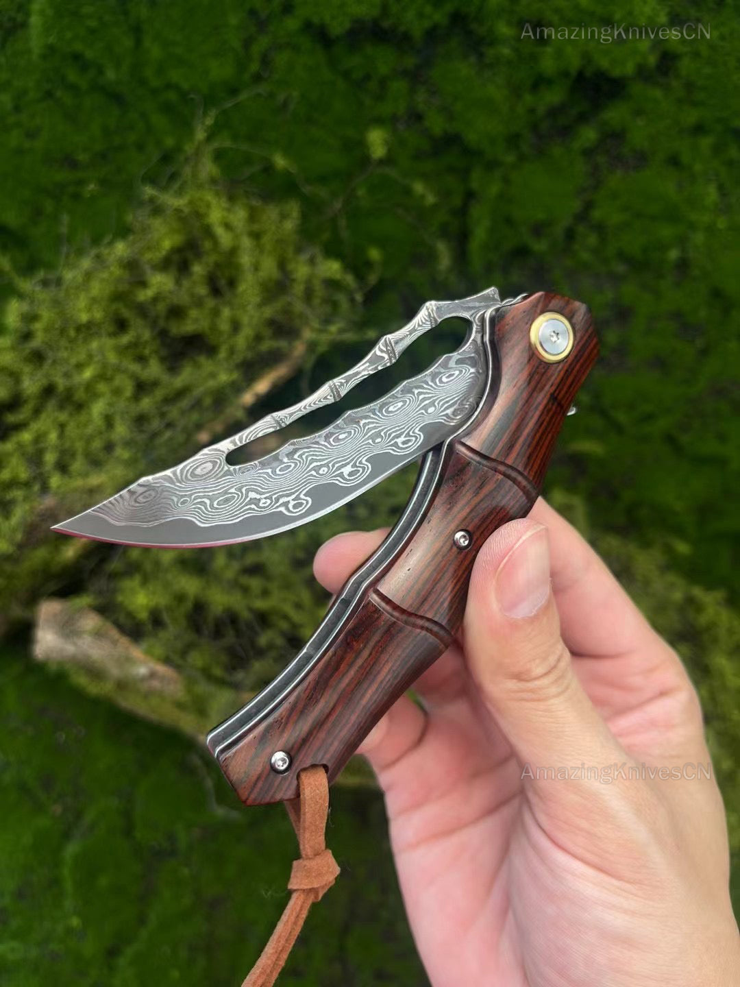 Handmade VG10 Damascus Pocket Knife Camping Outdoor Survival Knife Wood Handle - AK-HT0913