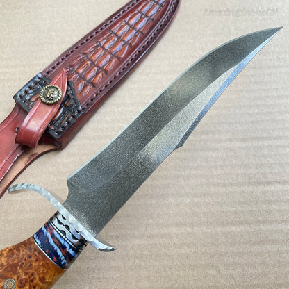 Wootz Steel Hunting Knife Survival Straight Knives Big Bowie Burl Wood - AK-HT0845