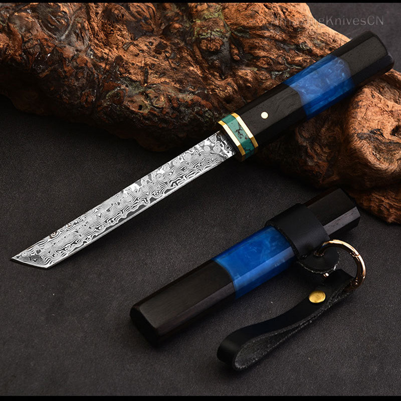 Japanese Style Mini Katana Knife Fixed Blade Damascus Steel  - AK-HT0921