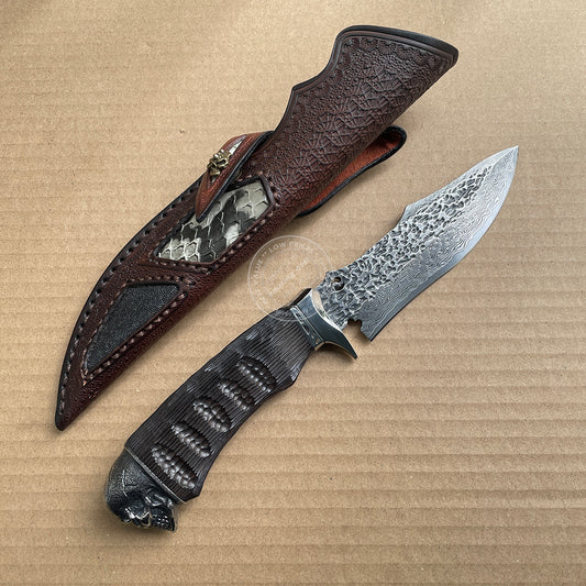 VG10 Hunting Knife Fixed Blade Damascus Steel Handcrafted Survival Knife Skull Head -AK-HT0497