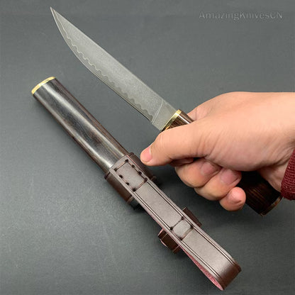 Japanese Style SKD-11 Steel Katana Knife Ninja Samurai Collectible Bushido Ebony - AK-HT0928