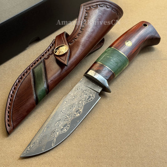 67-Layer Hand-Forged VG10 Damascus Bowie Knife  - AK-HT1053
