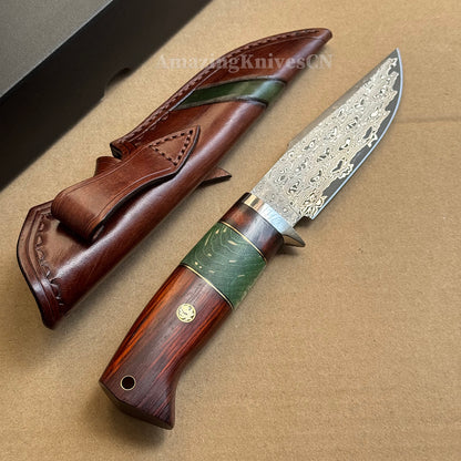 67-Layer Hand-Forged VG10 Damascus Bowie Knife  - AK-HT1053