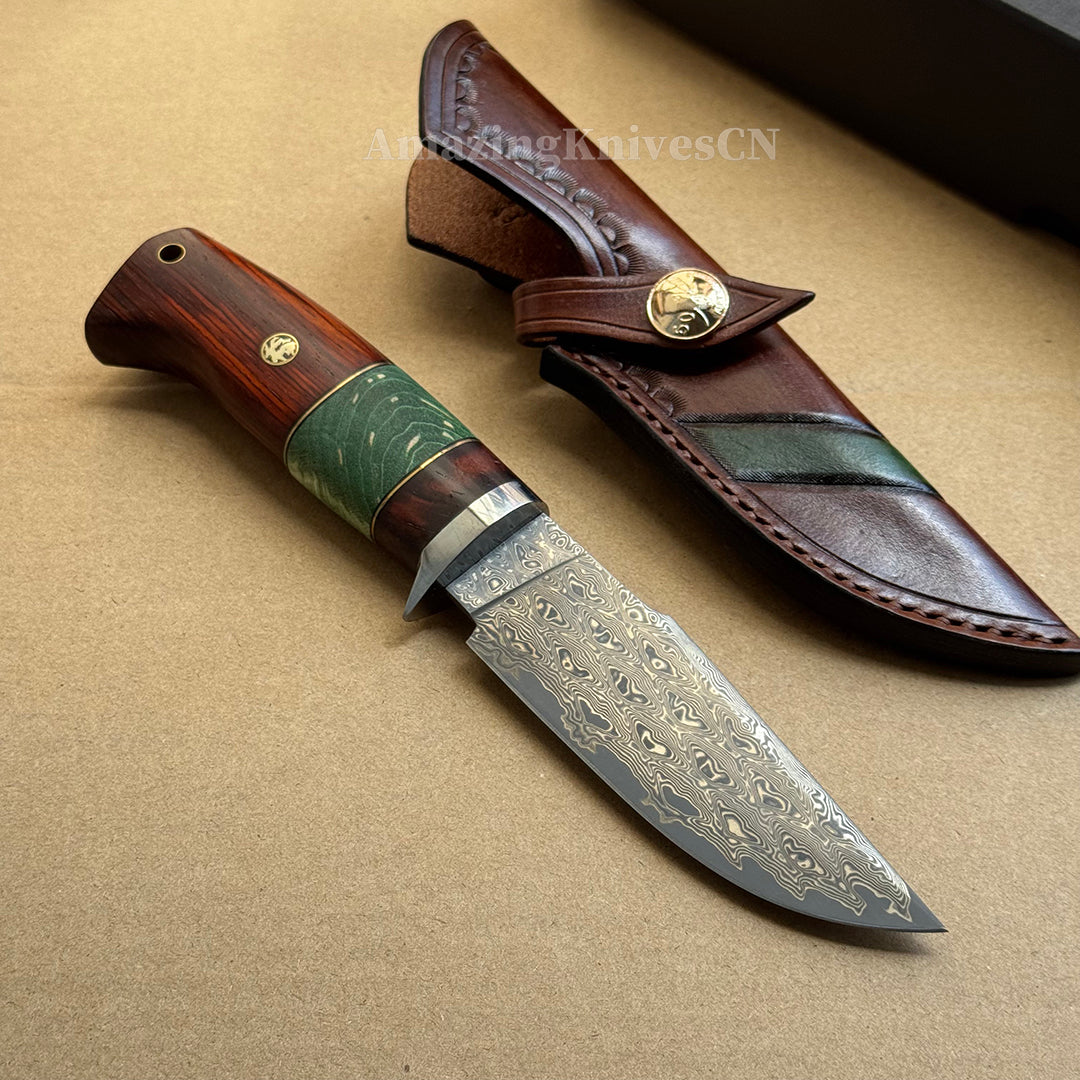 67-Layer Hand-Forged VG10 Damascus Bowie Knife  - AK-HT1053