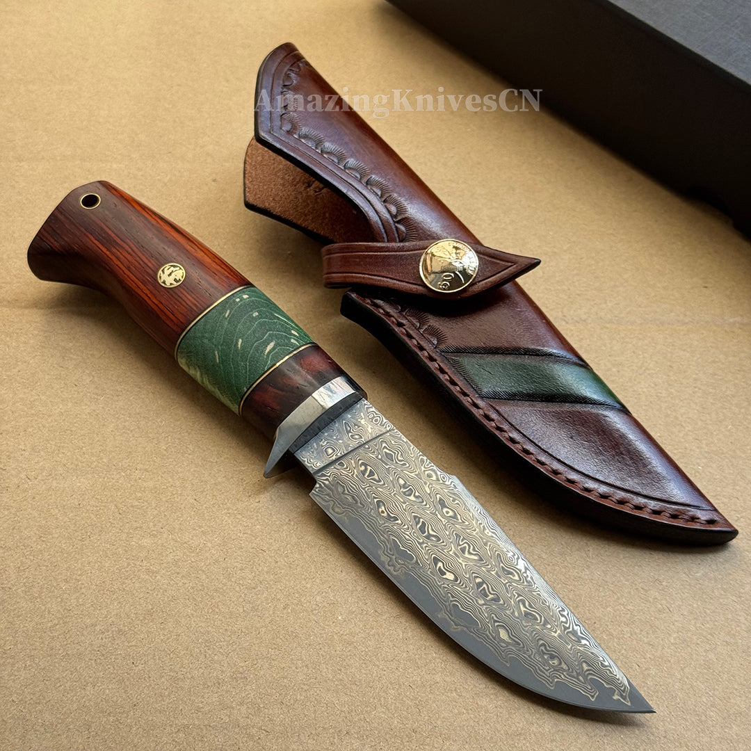 67-Layer Hand-Forged VG10 Damascus Bowie Knife  - AK-HT1053