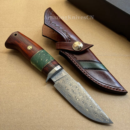 67-Layer Hand-Forged VG10 Damascus Bowie Knife  - AK-HT1053