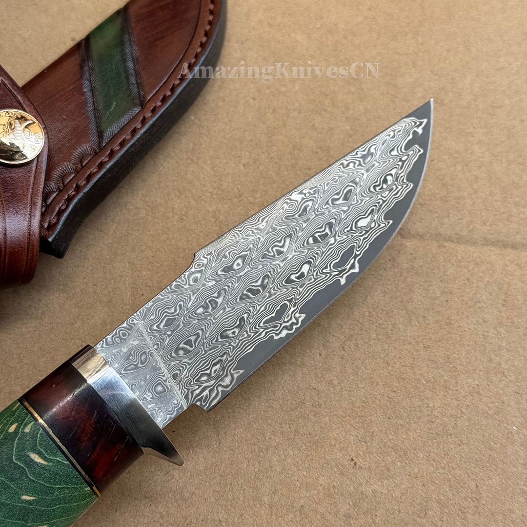 67-Layer Hand-Forged VG10 Damascus Bowie Knife  - AK-HT1053