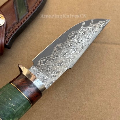 67-Layer Hand-Forged VG10 Damascus Bowie Knife  - AK-HT1053