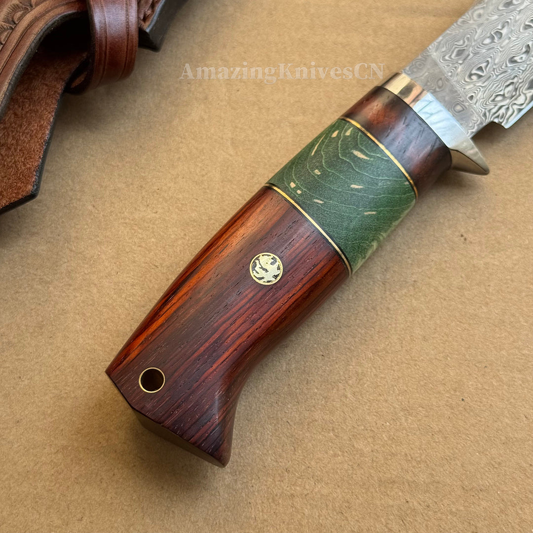 67-Layer Hand-Forged VG10 Damascus Bowie Knife  - AK-HT1053