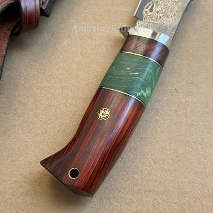 67-Layer Hand-Forged VG10 Damascus Bowie Knife  - AK-HT1053