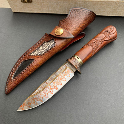 Collectible Handcrafted Copper Damascus Steel Knife Full Tang Desert Ironwood - AK-HT0910-1