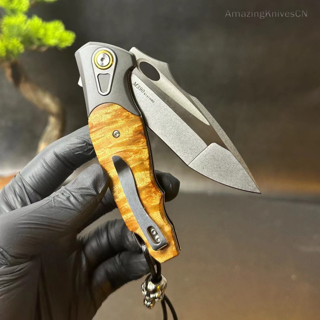 M390 Blade Folding Knife Ball Bearing Pocket Knife Flipper Titanium with Clip - AK-HT0936