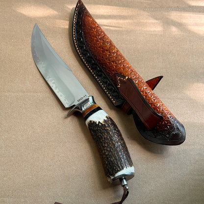 Handmade Japanese Skd-11 Steel Hunting Knife Survival Bowie Knife Full Tang Horn Handle - AK-HT0830