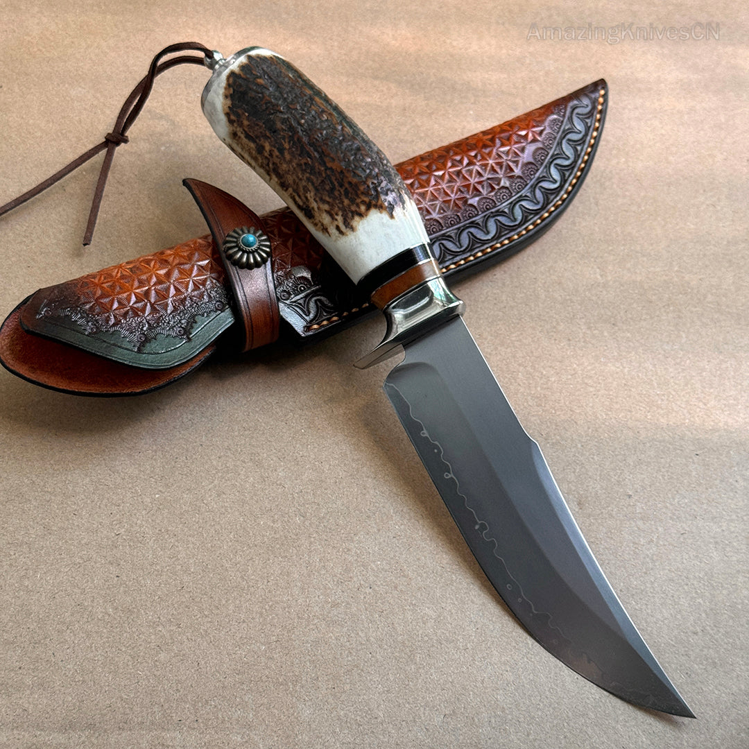 Handmade Japanese Skd-11 Steel Hunting Knife Survival Bowie Knife Full Tang Horn Handle - AK-HT0830