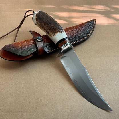 Handmade Japanese Skd-11 Steel Hunting Knife Survival Bowie Knife Full Tang Horn Handle - AK-HT0830