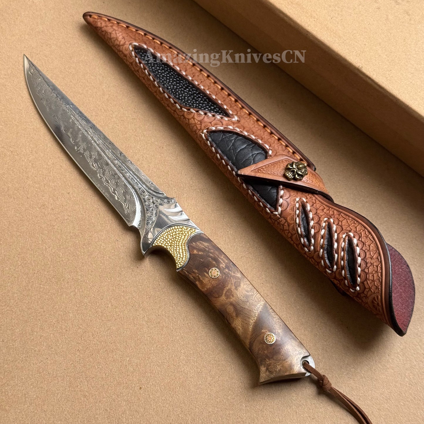 VG10 DAMASCUS HUNTING KNIFE FIXED BLADE FULL TANG - AK-HT0442-O