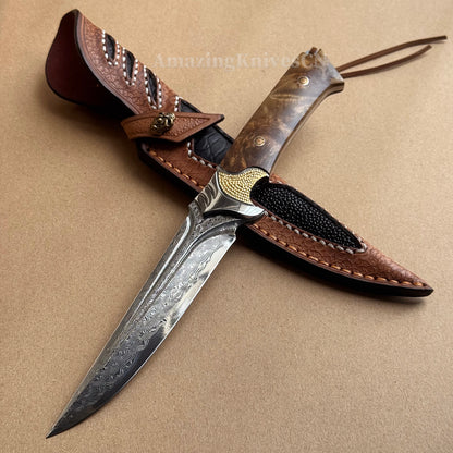 VG10 DAMASCUS HUNTING KNIFE FIXED BLADE FULL TANG - AK-HT0442-O