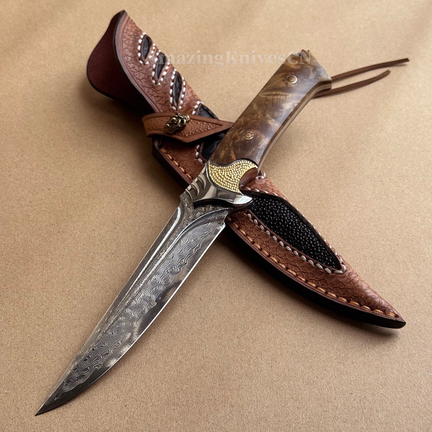 VG10 DAMASCUS HUNTING KNIFE FIXED BLADE FULL TANG - AK-HT0442-O