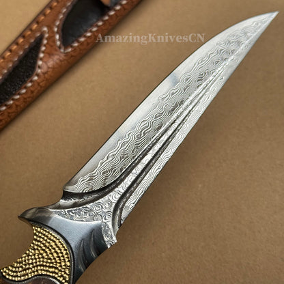 VG10 DAMASCUS HUNTING KNIFE FIXED BLADE FULL TANG - AK-HT0442-O