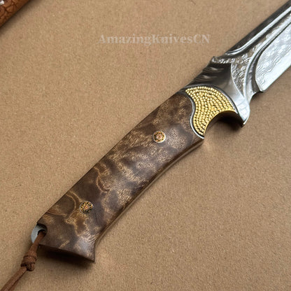 VG10 DAMASCUS HUNTING KNIFE FIXED BLADE FULL TANG - AK-HT0442-O