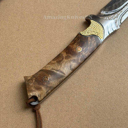 VG10 DAMASCUS HUNTING KNIFE FIXED BLADE FULL TANG - AK-HT0442-O