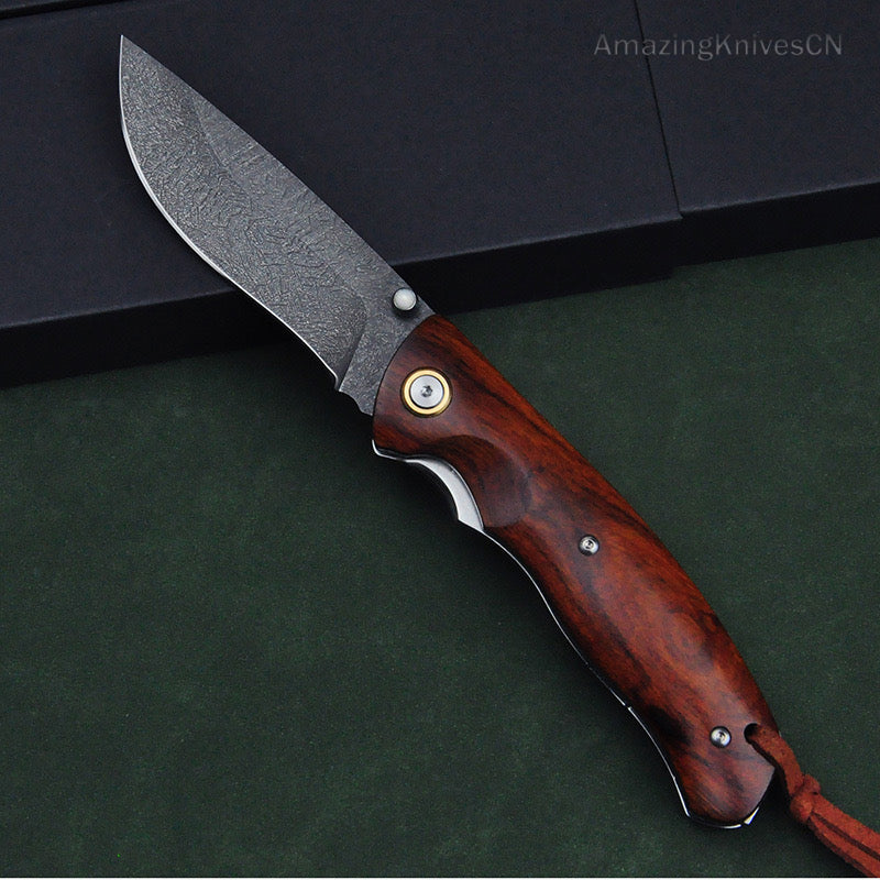 Handmade Wootz Steel Folding Knife Pocket Knives Outdoor Collectible Knife Desert Ironwood Handle - AK-HT0840