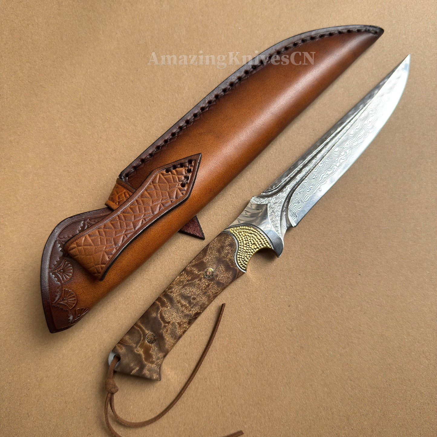 VG10 DAMASCUS HUNTING KNIFE FIXED BLADE FULL TANG - AK-HT0442-O