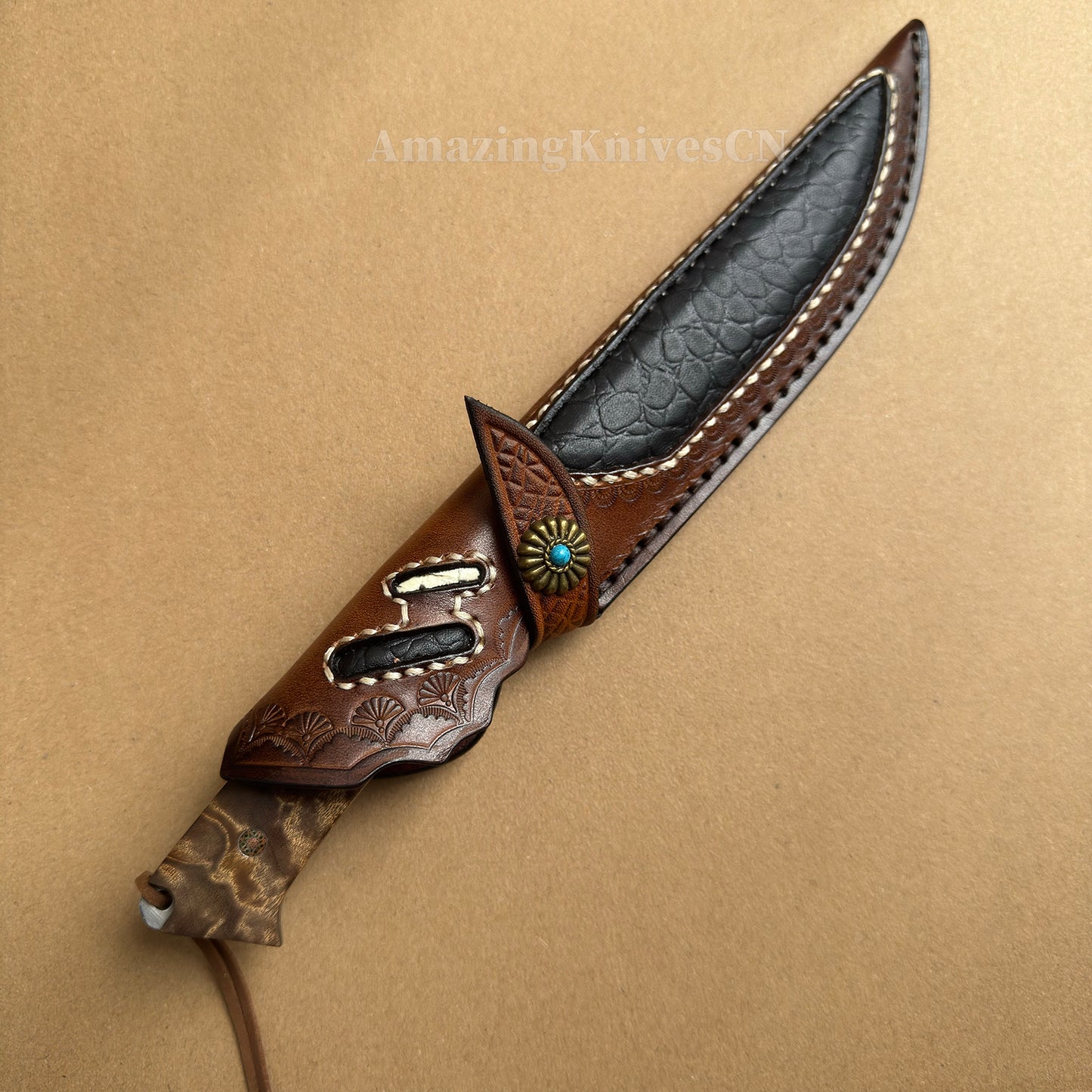 VG10 DAMASCUS HUNTING KNIFE FIXED BLADE FULL TANG - AK-HT0442-O