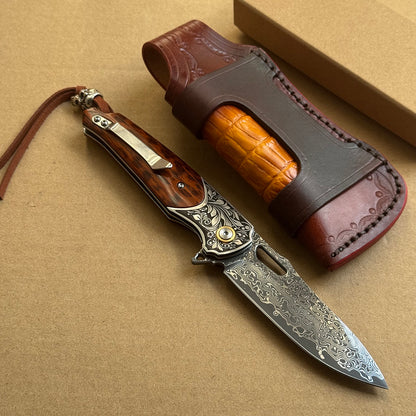 Bamboo Eye – VG10 Damascus Pocket Knife Snakewood Handle with Clip - AK-HT1006