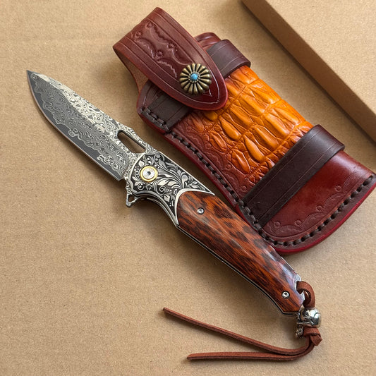 Bamboo Eye – VG10 Damascus Pocket Knife Snakewood Handle with Clip - AK-HT1006