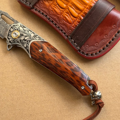 Bamboo Eye – VG10 Damascus Pocket Knife Snakewood Handle with Clip - AK-HT1006