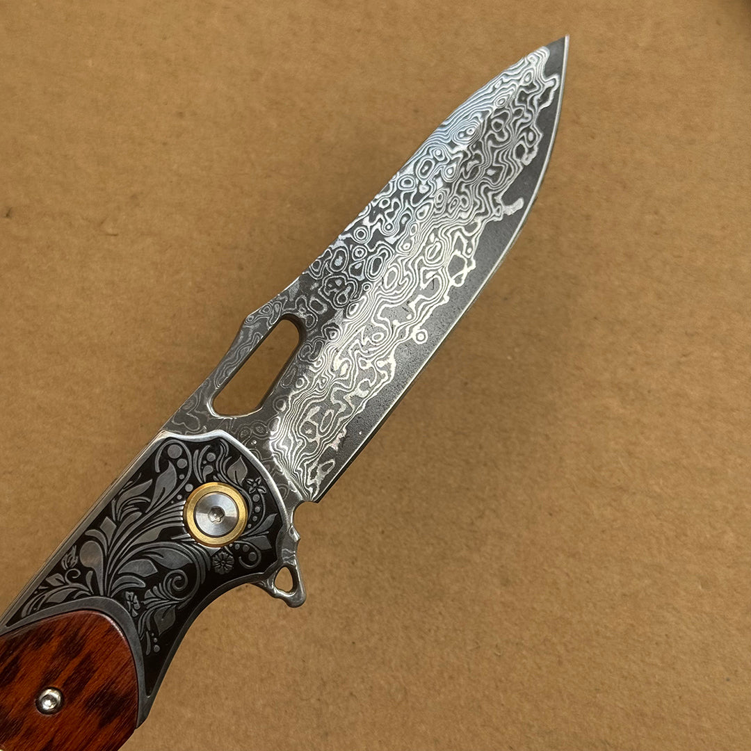 Bamboo Eye – VG10 Damascus Pocket Knife Snakewood Handle with Clip - AK-HT1006