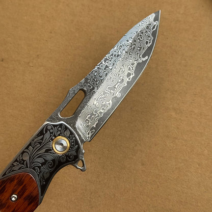 Bamboo Eye – VG10 Damascus Pocket Knife Snakewood Handle with Clip - AK-HT1006