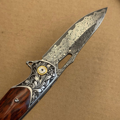 Bamboo Eye – VG10 Damascus Pocket Knife Snakewood Handle with Clip - AK-HT1006