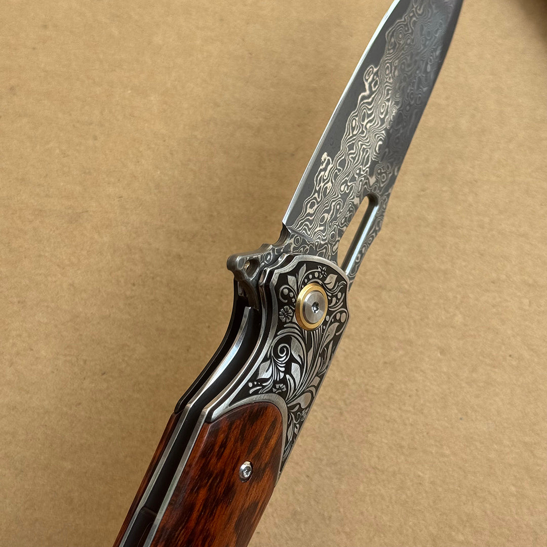 Bamboo Eye – VG10 Damascus Pocket Knife Snakewood Handle with Clip - AK-HT1006